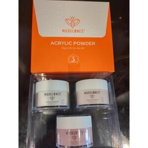 3 Pc Modelones Acrylic Powder Colors 1.06 Oz Each New In Box White & Pinks